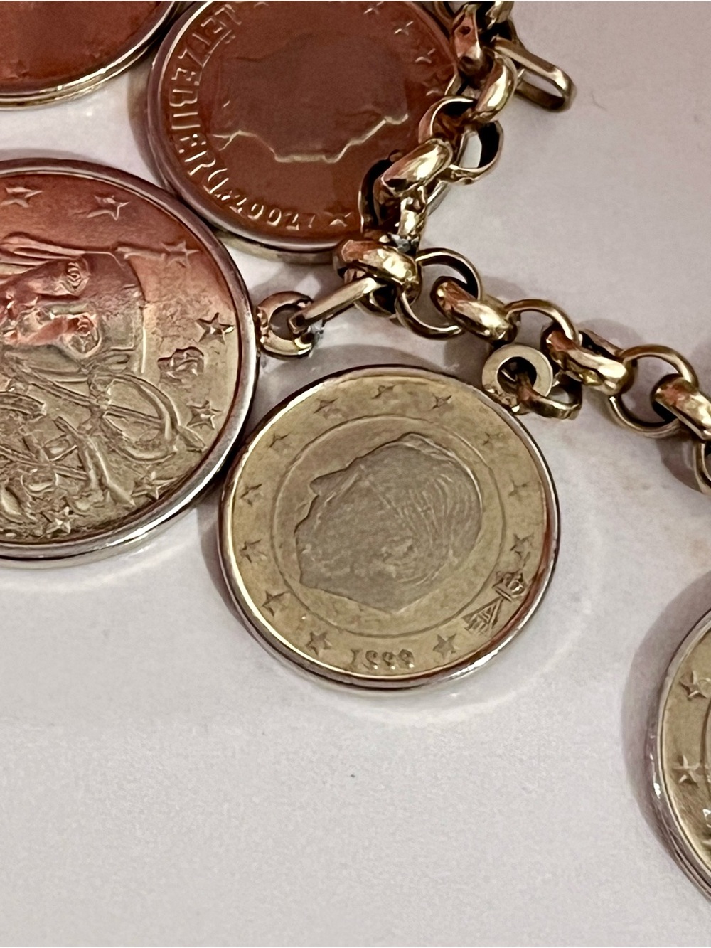 14K 585 Gold Chain Milor Euro Coin Italian Charm Bracelet Vintage 37g Weight - Picture 14 of 16